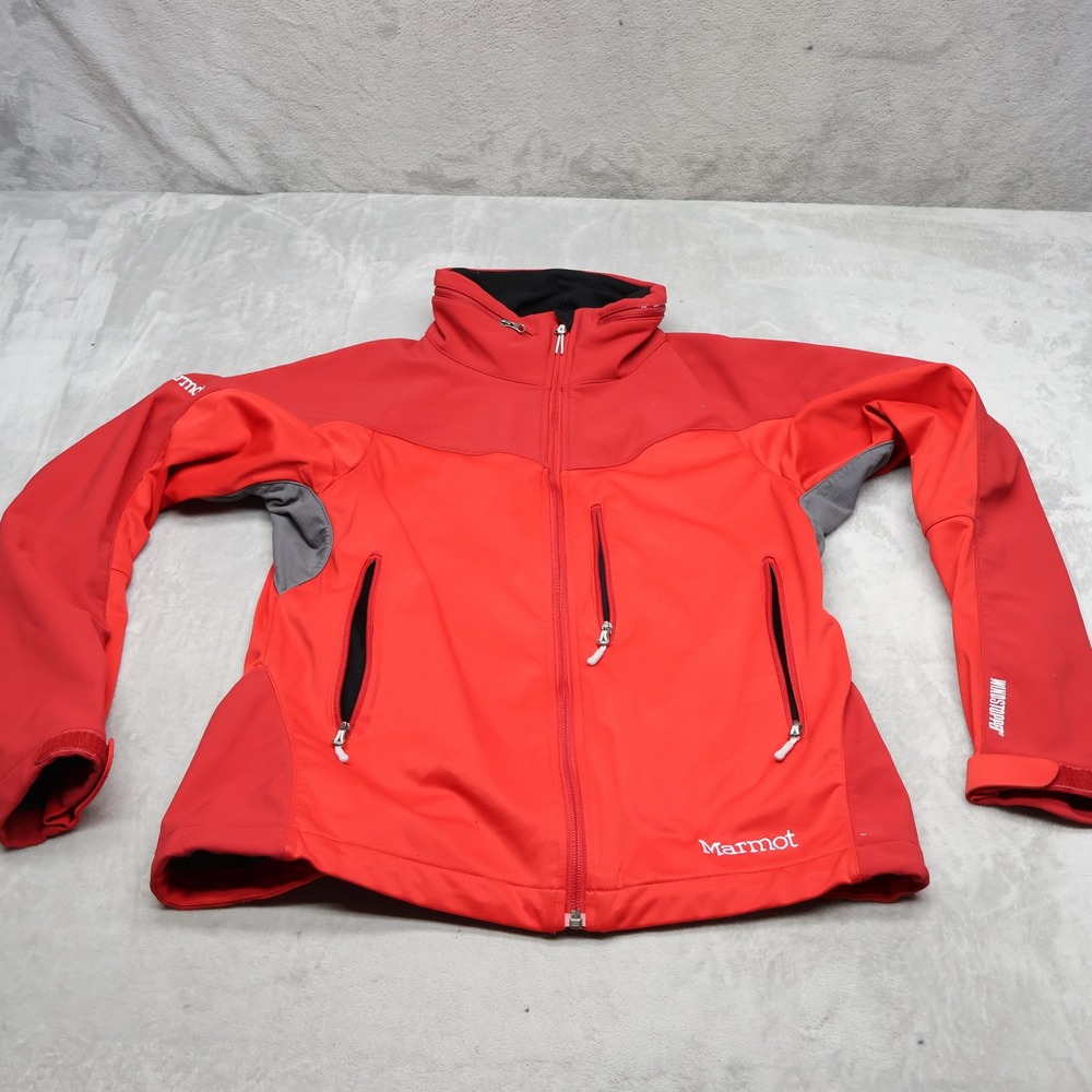 Marmot Jacket Womens Large Red Windstopper Softshell Full Zip Hiking Windproof